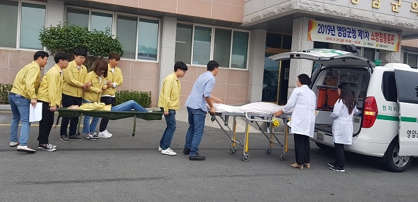 ▲영암군은 지난 27일 영암소방서 소방119안전센터와 2019년 제1차 소방합동훈련을 실시했다.(사진제공=영암군)