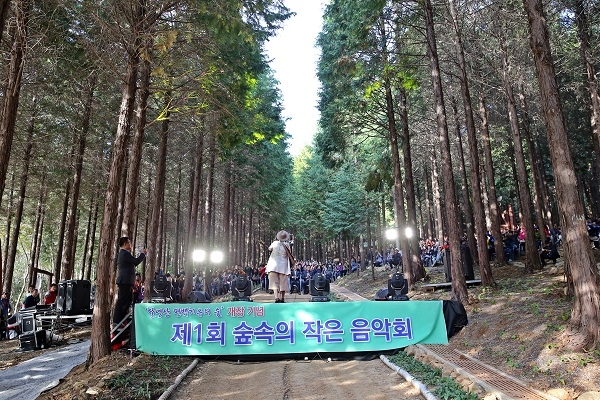 ▲고흥군은 팔영산 편백 치유의 숲 정식개장을 맞이하여 지난 29일 ‘제1회 팔영산 숲속의 작은음악회’를 개최했다.(사진제공=고흥군)