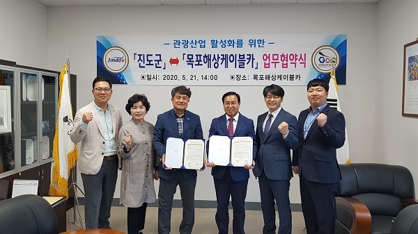 ▲진도군은 지난 21일 관광활성화를 위해 목포해상케이블카와 업무협약을 체결했다.(사진제공=진도군)