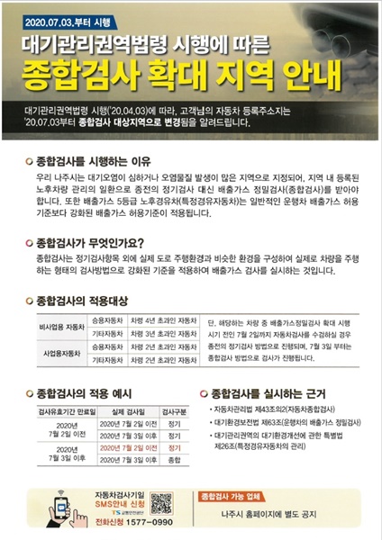 ▲자동차 종합검사 안내문(사진제공=나주시)