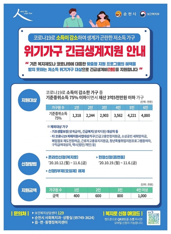 ▲코로나19 위기가구 긴급생계지원 포스터(기준완화)