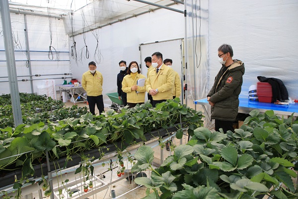 ▲김산 무안군수는 청년농업인을 육성하기 위해 스마트팜 임대농장을 운영하고 있다.(사진제공=무안군)