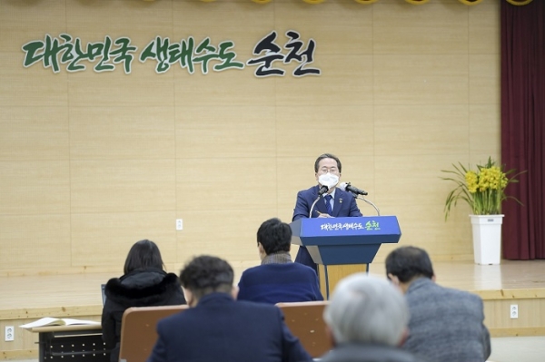 ▲허석 순천시장 신년 언론인 브리핑(사진제공=순천시)