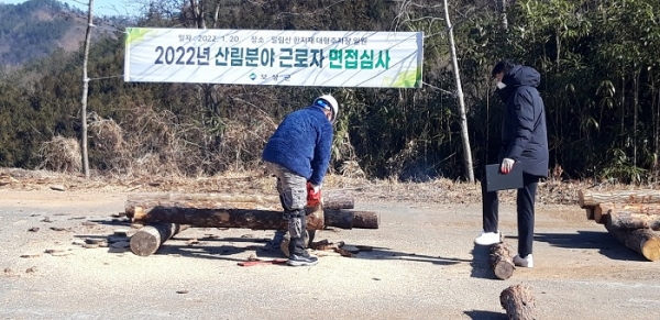 ▲동력기계톱 작동 능력등 심사하고 있는 모습(사진제공=보성군)