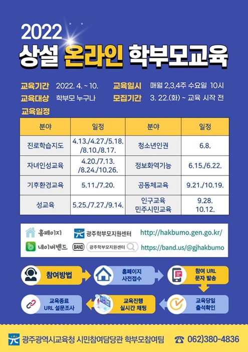 ▲광주시교육청이 ‘맞춤형 상설 온라인 학부모교육’을 운영한다.(사진제공=광주광역시교육청)