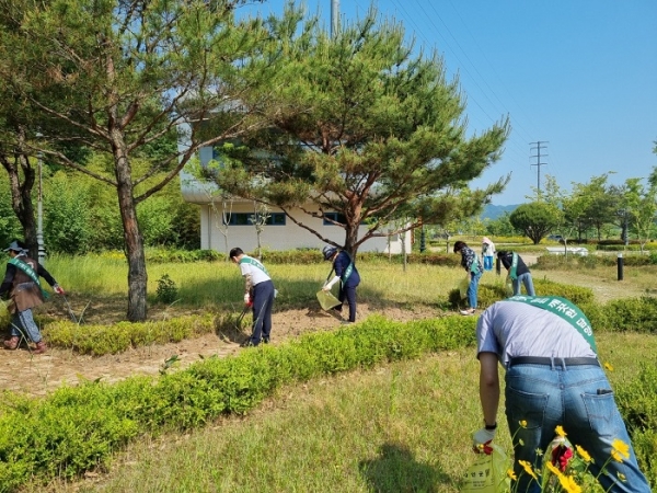 ▲담양군 월산면사무소는 지난 25일 담양홍수조절지에서 환경정화활동을 펼쳤다.(사진제공=담양군)