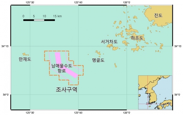 ▲국립해양조사원 서해해양조사사무소는 오는 6월 2일부터 8월 19일까지 우리나라 서해안에 위치한 남매물수도(南每勿水道) 항로를 대상으로 수심측량 등 기본조사를 수행한다.(사진제공=진도군)