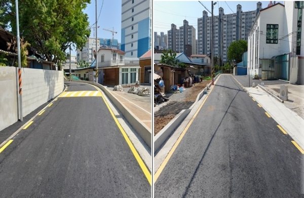목포시가 하당동 한울교회 정문~구)홍콩대반점 삼거리 도로 확장공사를 완료했다.