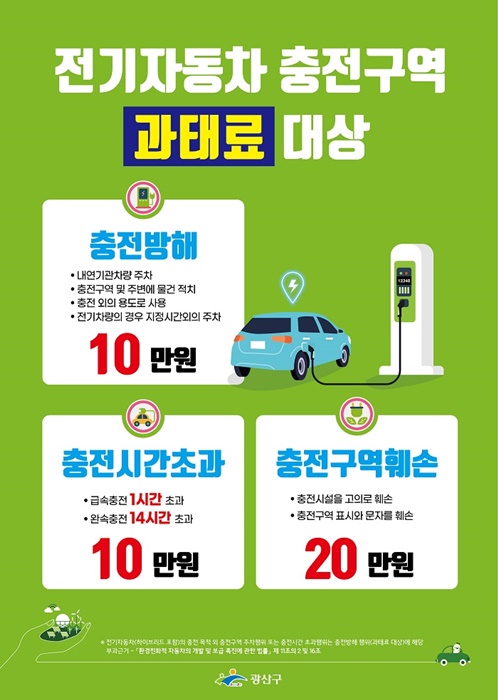 ▲전기차 충전 방해 행위 과태료 경고문 이미지(사진제공=광산구)