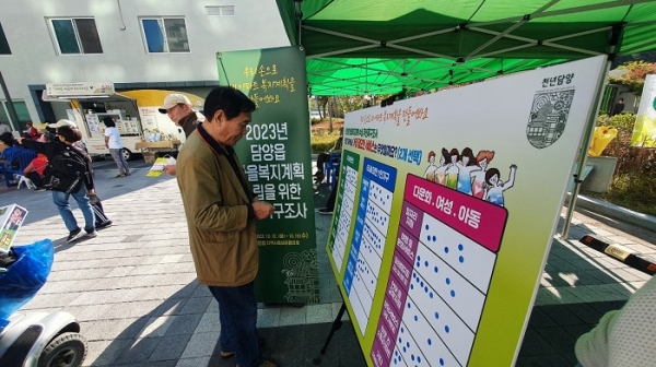 ▲담양읍 지역사회보장협의체는 LH백동2단지 마을복지계획 수립을 위한 주민들의 욕구조사를 실시했다.(사진제공=담양군)
