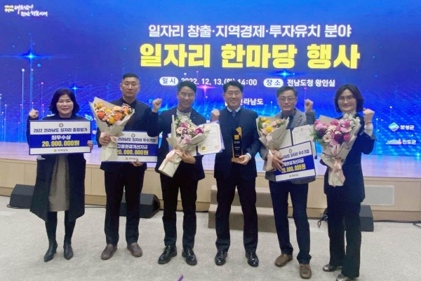 ▲목포시는 ‘2022 전라남도 일자리 창출 부문 평가’에서 최우수상을 수상했다.(사진제공=목포시)