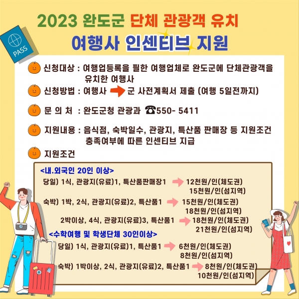 ▲2023 완도군 단체 관광객 여행사 인센티브 지원 안내(사진제공=완도군)