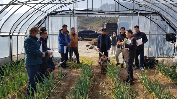 ▲강진군 농업기술센터에서는 관내 친환경 대파 농가를 대상으로 현장교육을 실시했다.(사진제공=강진군)