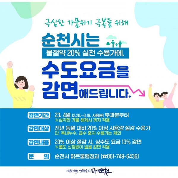 ▲순천시 수도요금 감면 홍보포스터(사진제공=순천시)