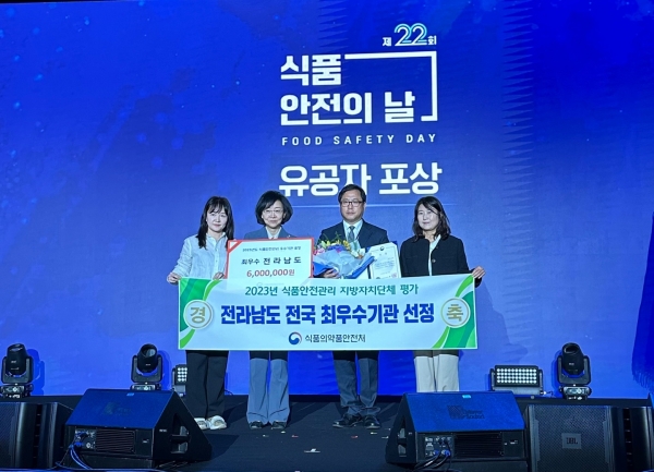▲전라남도는 ‘2023년도 식품안전관리 평가’에서 도민 건강 증진을 위한 식품안전관리 우수성을 인정받아 최우수기관으로 선정됐다.(사진제공=전라남도)
