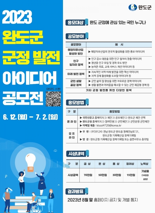 ▲2023 군정 발전 아이디어 공모전 포스터(사진제공=완도군)