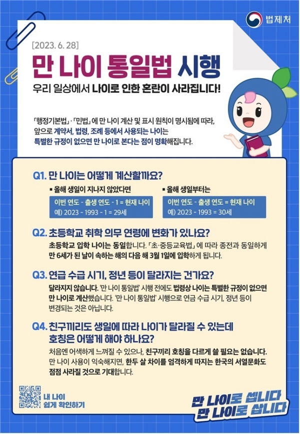 ▲‘만(滿) 나이 통일법’ 관련 자치법규 시행 포스터(사진제공=광주광역시교육청)