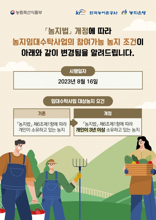 ▲임대수탁사업 대상농지 요건 변경안내 포스터(사진제공=한국농어촌공사)