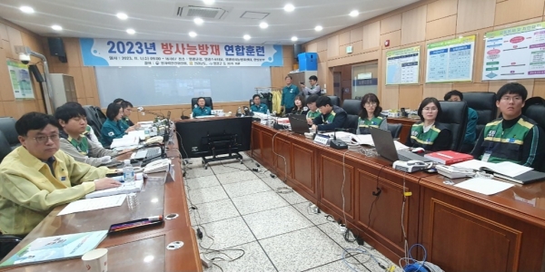 ▲영광군은 지난 1일 ‘2023년 국가 방사능방재 연합훈련’ 영상회의를 실시했다.(사진제공=영광군)