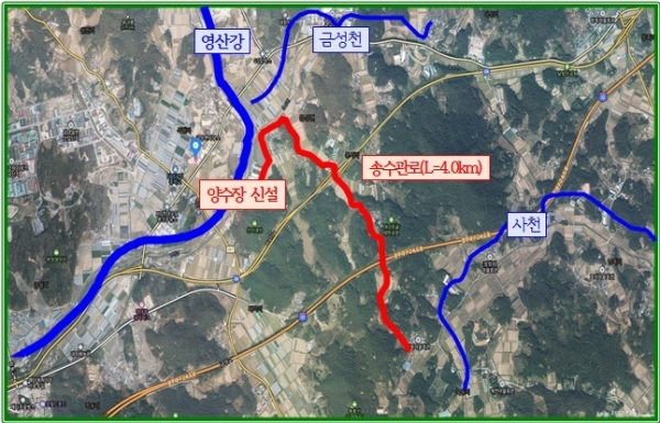 ▲순창군 금과면 송수관로 노선도(사진제공=순창군)