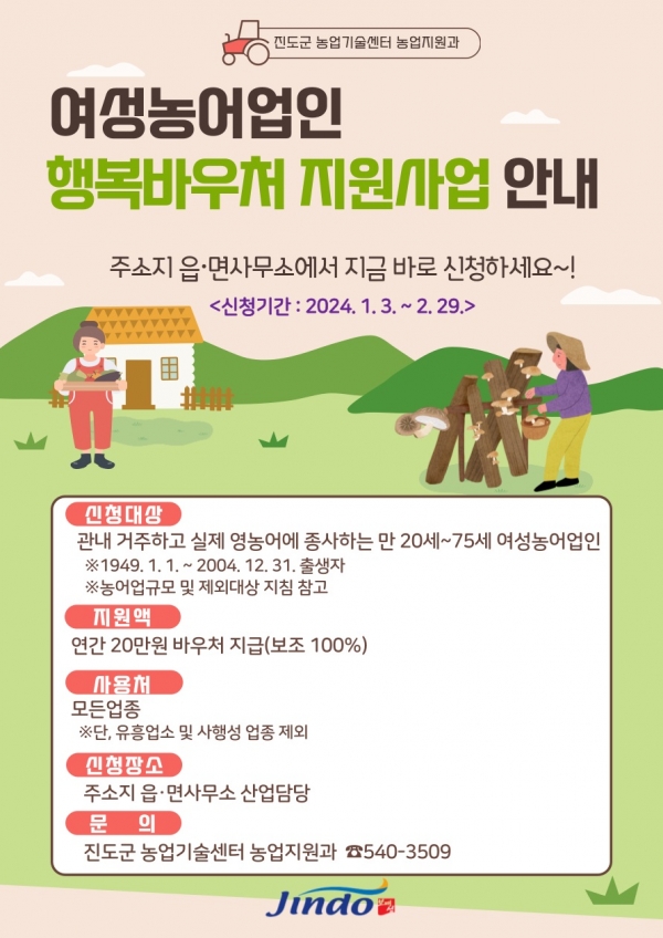 ▲여성농어업인 행복이용권(바우처) 포스터(사진제공=진도군)