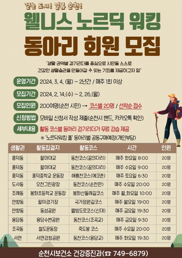 ▲‘웰니스 노르딕 워킹 동아리’ 참여자를 200명 모집한다.(사진제공=순천시)