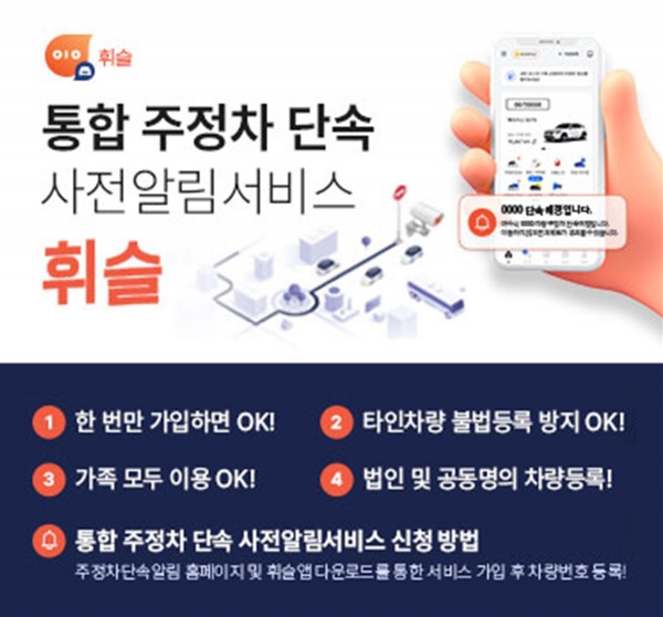 ▲여수시가 불법주정차 사전단속 알림서비스 ‘휘슬’을 도입했다.(사진제공=여수시)