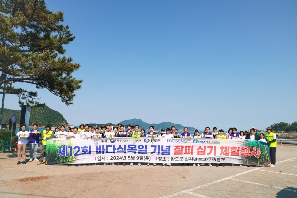 ▲완도군은 바다 식목일을 맞아 지난 9일 신지면 동고리 일대에서 잘피 심기 및 바다 정화 활동을 추진했다.(사진제공=완도군)