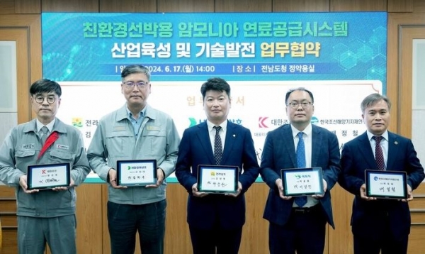 ▲목포시는 지난 17일 친환경선박용 암모니아 연료공급시스템 관련 산업육성과 기술발전을 위한 업무협약을 체결했다.(사진제공=목포시)