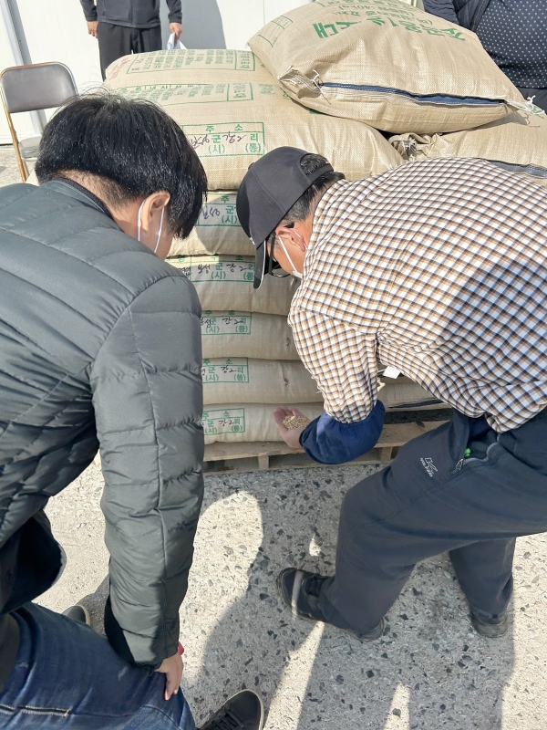 ▲전년도 포대벼 품질 검사를 진행하는 모습(사진제공=보성군)