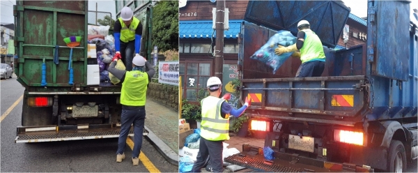 ▲현장 근로자들이 안전조끼 및 쿨토시를 착용하고 작업하는 모습(사진제공=보성군)