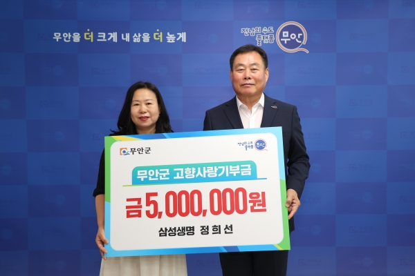 ▲군수실에서 진행된 고향사랑기부금 기탁식(사진제공=무안군)