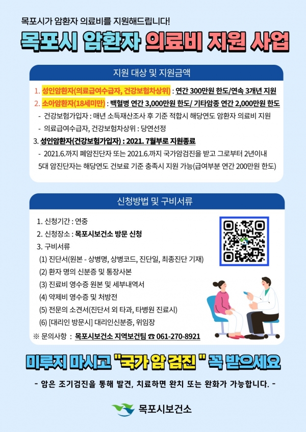 ▲목포시 저소득층 암환자의료비 지원 포스터(사진제공=목포시)