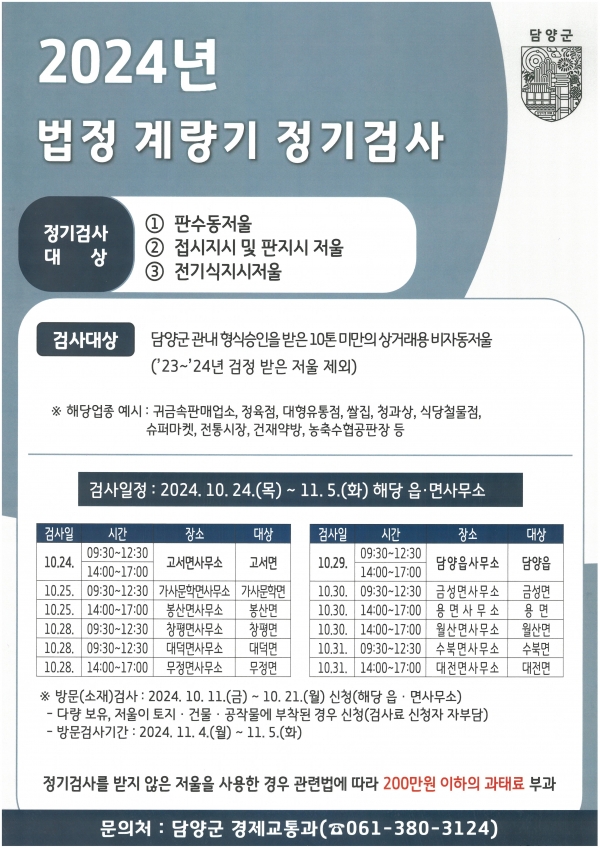 ▲담양군이 오는 24일부터 31일까지 상거래용 계량기(저울)에 대한 정기 검사를 추진한다.(사진제공=담양군)