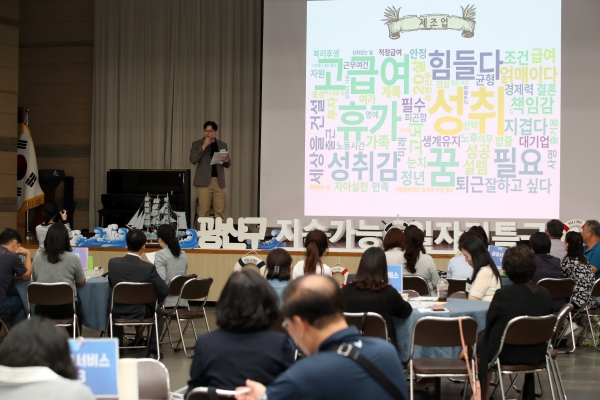 ▲지난달 28일에 진행한 지속가능 일자리 의제발굴단의 두 번째 사회적 대화(사진제공=광주 광산구)