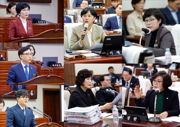 ▲순천시의회(좌측 상단부터 장경순, 김태훈, 정광현, 이세은, 이영란, 최미희, 신정란 의원)(사진제공=순천시의회)