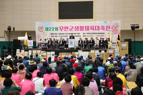 ▲무안군 생활체육대축전에서 인사말을 하는 김산 무안군수(사진제공=무안군)