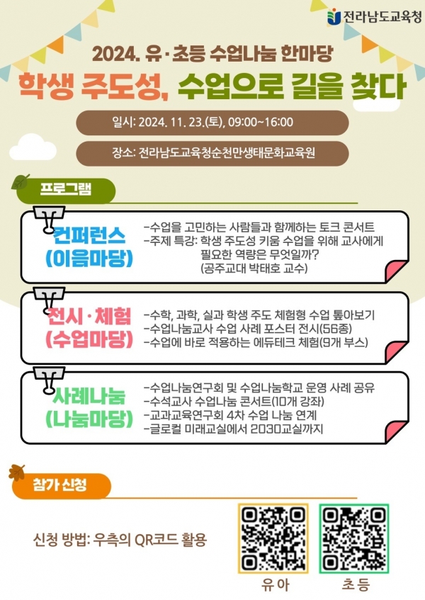 ▲2024. 유·초등 수업나눔 한마당 홍보 포스터(사진제공=전라남도교육청)