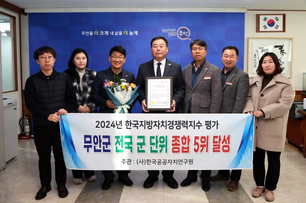 ▲무안군은‘한국지방자치경쟁력지수’평가에서 전국 군 단위 5위, 전남 도내 군 단위 1위를 달성했다.(사진제공=무안군)