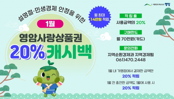 ▲영암사랑상품권 20프로 적립 홍보물(사진제공=영암군)