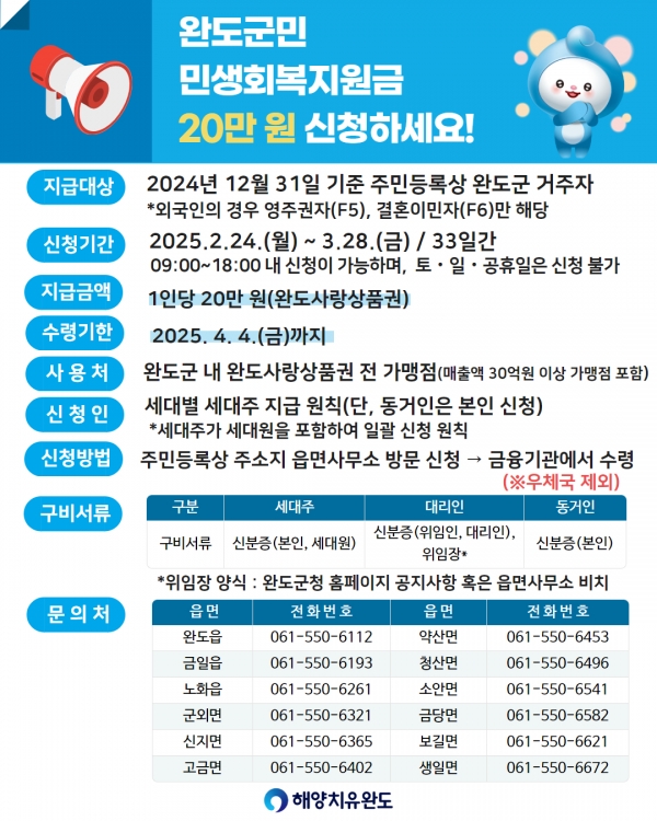▲완도군 민생회복지원금 신청 안내(사진제공=완도군)