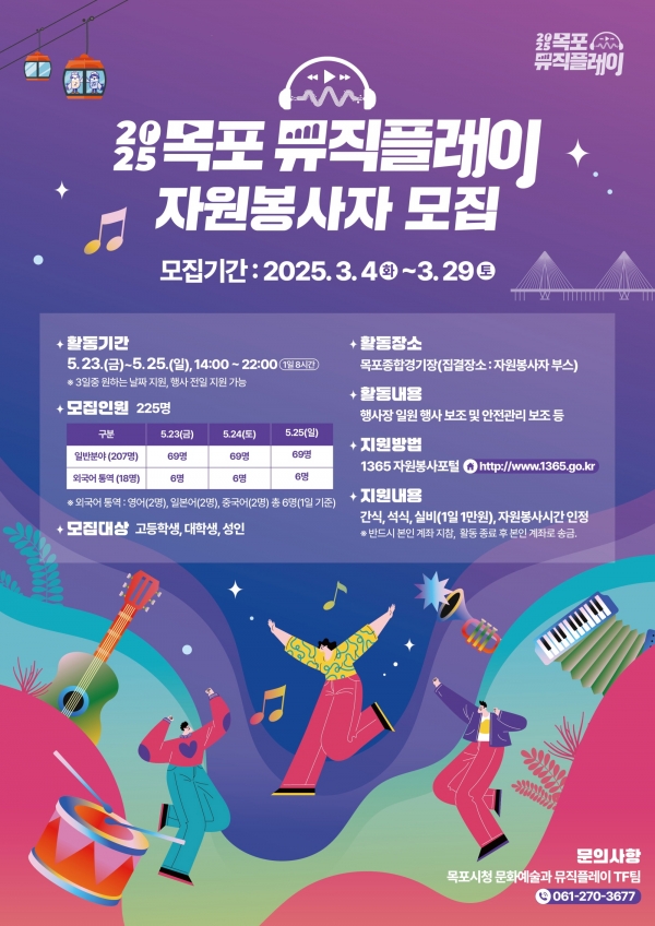 ▲2025 목포뮤직플레이 자원봉사자 모집 포스터(사진제공=목포시)