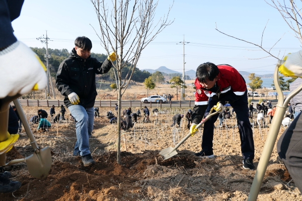 ▲장흥군은 제80회 식목행사를 맞아 지난 19일 관산읍 삼산리 ‘장흥 126타워’ 앞에서 ‘통일 무궁화 동산 식목행사’를 개최했다.(사진제공=장흥군)