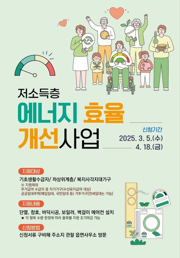 ▲곡성군은 ‘저소득층 에너지 효율개선사업’대상자를 모집하고 있다.(사진제공=곡성군)