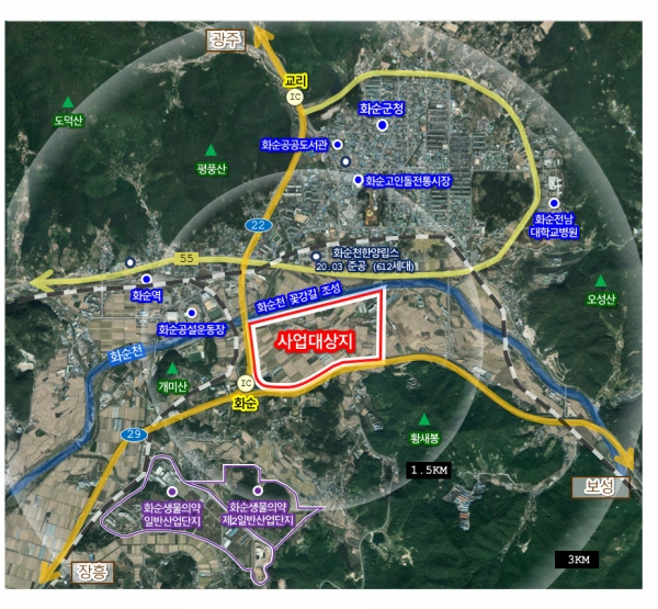 ▲화순 삼천지구 위치도(사진제공=전라남도)