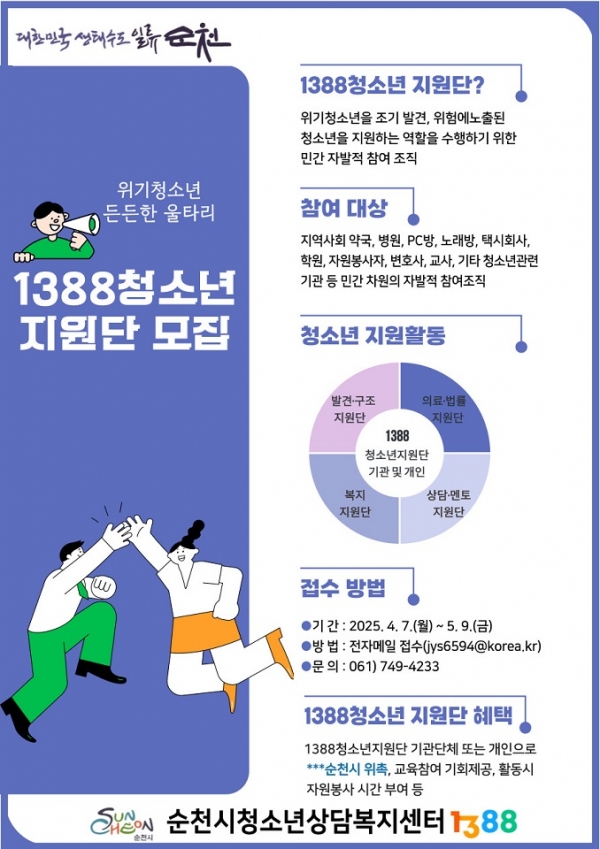 ▲순천시청소년상담복지센터 1388청소년지원단 모집(사진제공=순천시)