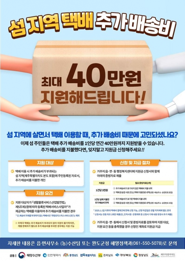 ▲섬 지역 택배 추가 배송비 지원 사업 안내(사진제공=완도군)