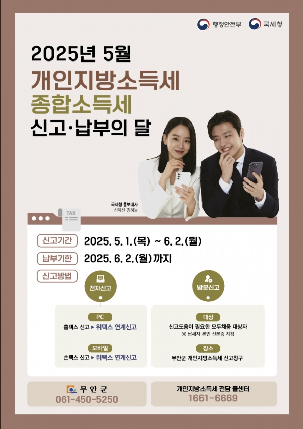 ▲5월 종합소득세·개인지방소득세 신고·납부의 달 홍보 포스터(사진제공=무안군)
